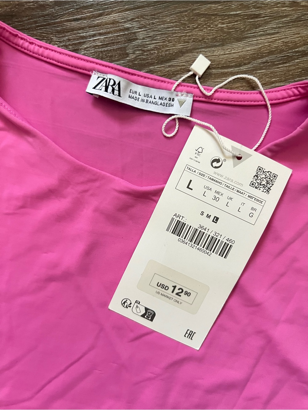 ZARA Hot Pink Cropped Crewneck Tee, Size L - Picture 3 of 5